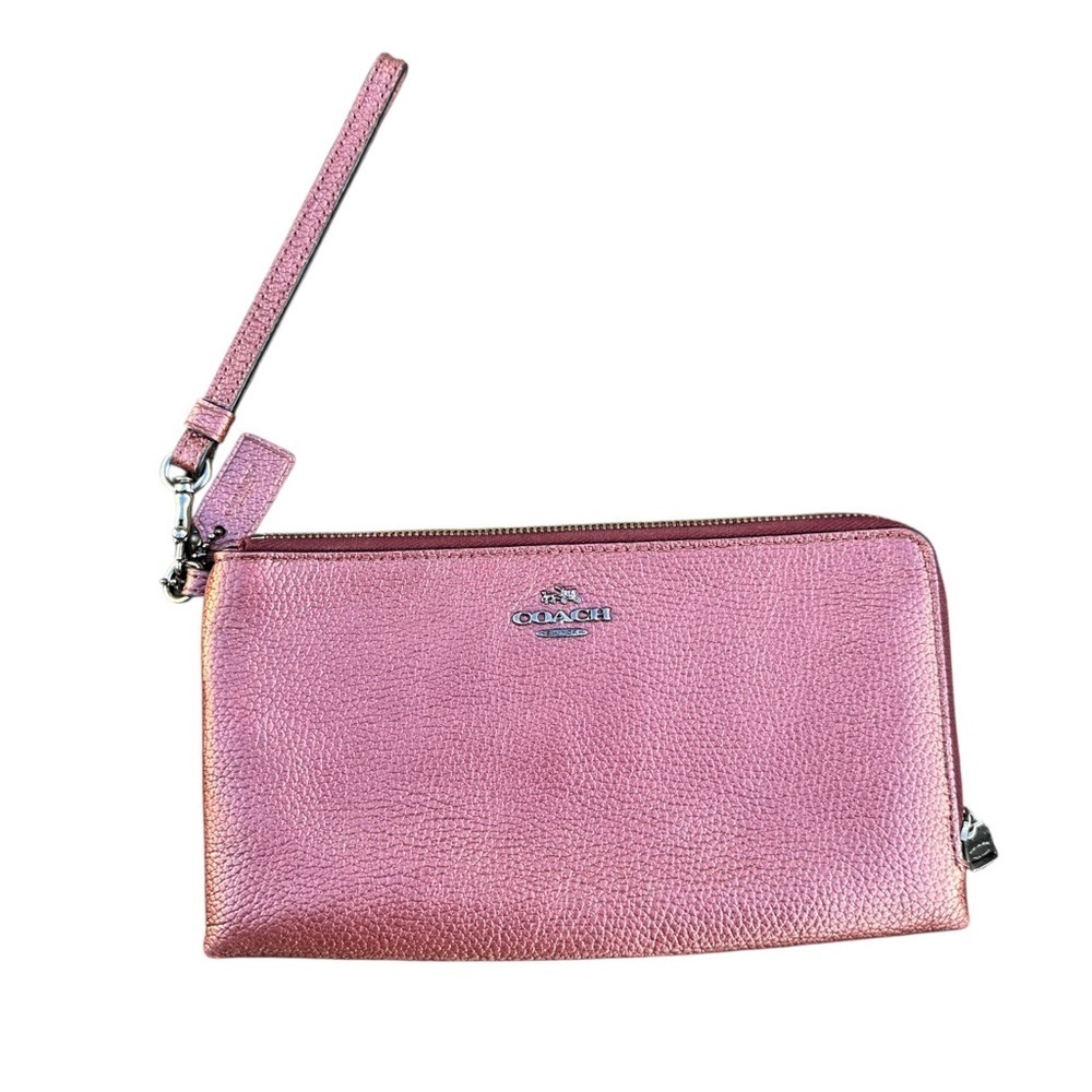 Coach Maroon  metallic‎ pebbled Wristlet Clutch EUC
